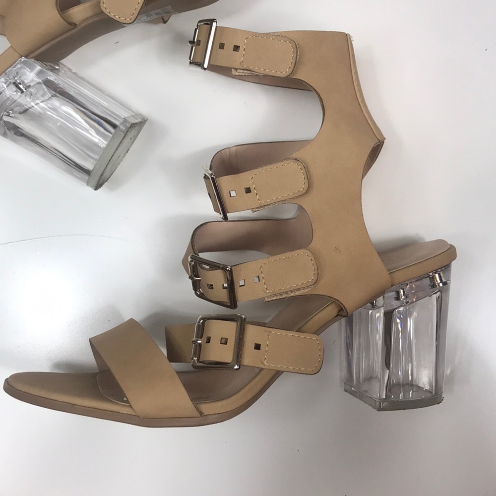 Nude Strappy Sandals with Acrylic Heels